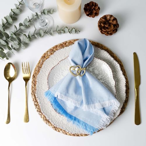 Kalopro Cloth Napkin Set of 6, 18 x 18in Cotton Table Dinner Napkins Washable & Reusable Cloth with Elegant Fringe for Everyday Use, Home Decor, Family Event Parties(Blue)