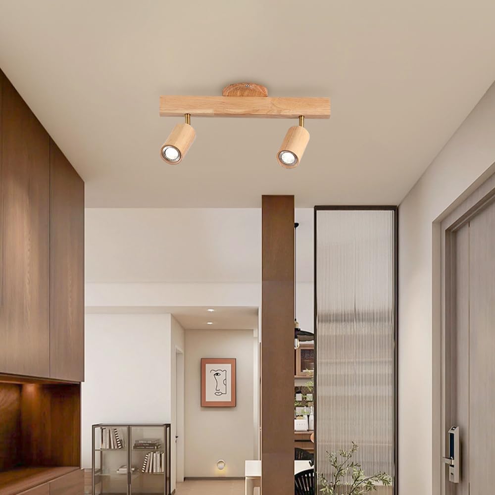 Faretti LED in Legno Faretti da soffitto Regolabili Faretti da Binario fissi Apparecchio di Illuminazione Luci girevoli da Parete Faretti direzionali Lampade Aent per Cucina Camera da Letto Soggi