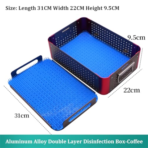Bandeja de esterilización de aluminio resistente, caja de herramientas quirúrgicas de doble capa con almohadilla de silicona a prueba de golpes, caja portátil de herramientas para cirugía quirúrgica