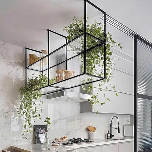 2-Tier Acrylic Hanging Plant Shelf - Wall Mounted Iron Art Floating Shelf for Kitchen, Flower Pot Stand, Storage Organizer, Decorative Display (100x30x80cm)