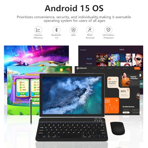 Image of ZZB 10 inch Android 15 Tablet 2 in 1 Tablet with Keyboard Mouse Case Stylus Pen 18GB RAM 128GB ROM 2TB Expandable, Android 15(DOES NOT WORK) 10.1 inch IPS 6000mAh Battery Bluetooth Camera