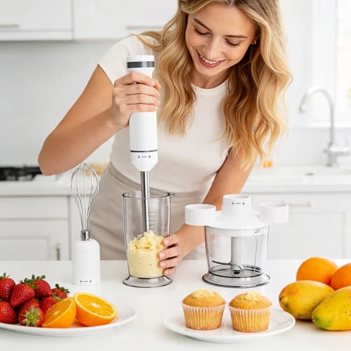 Mezclador eléctrico blanco batidor de mano compacto para repostería casera fácil 3