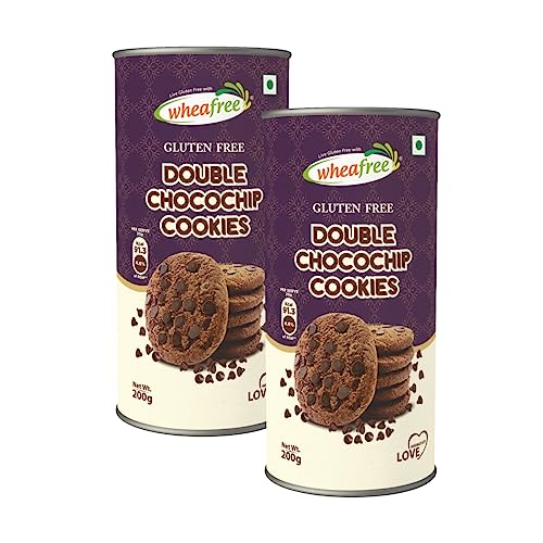 Image of Wheafree Gluten Free Double Chocochip Cookies (Pack of 2 x 200g each) | Tasty, Crunchy and Chocolate Flavoured Cookies with even more Chocochips | Best Teatime Snacks | Vegetarian | Handmade with Love