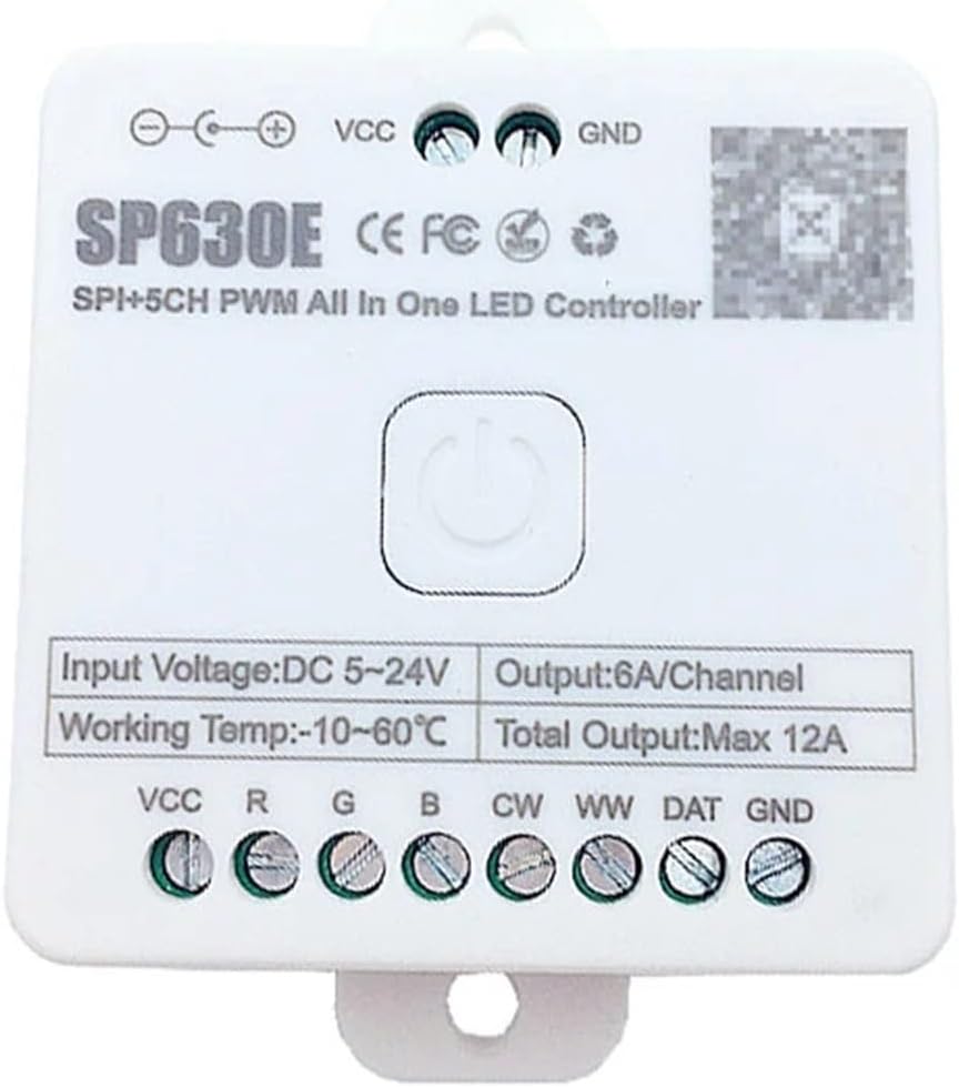 SP630E 5-in-1 LED SPI Pixel Controller DC5-12V 5CH PWM Music Dimmer for WS2812B WS2811 SK6812 5050 RGB RGBW CCT LED Light