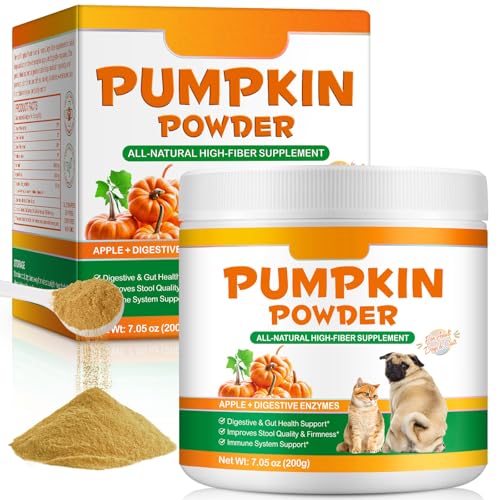 Pumpkin Powder for Dogs - Rich in Prebiotics & Fibre for Dogs | Dog Pumpkin Powder Promotes Intestinal Health | Apple+6 Complex Digestiveenzymes | Pumpkinn Powderr for Cats or Dog - 200g