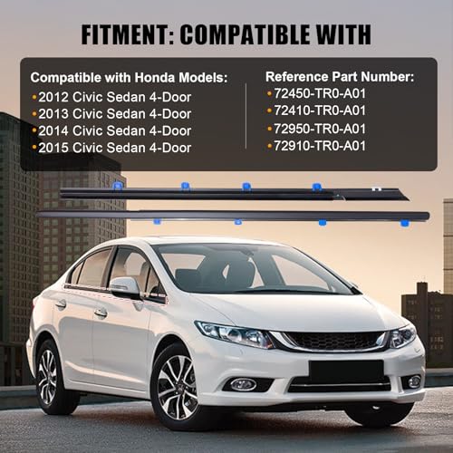 Image of 4Pcs Weatherstrip Window Moulding Trim Seal Belt, Suitable for 2012-2015 Honda Civic 4-Door Sedan,Replace#72450-TR0-A01 72410-TR0-A01 72950-TR0-A01 72910-TR0-A01