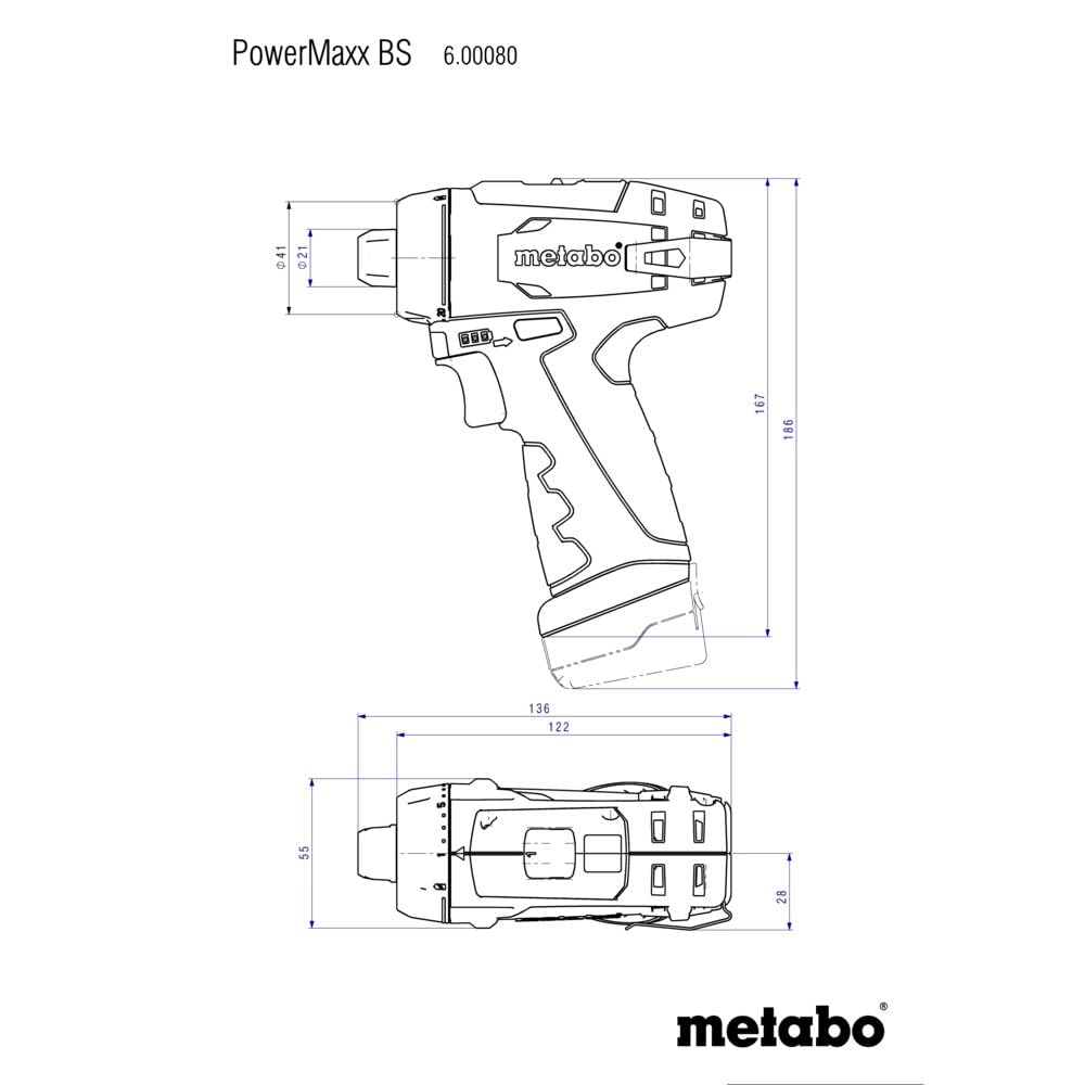 Metabo PowerMaxx 600984000 - Trapano avvitatore a batteria BS Basic da 12 V, con 2 batterie Li-Power (12 V/2,0 Ah) e caricatore LC 12 in scatola di cartone