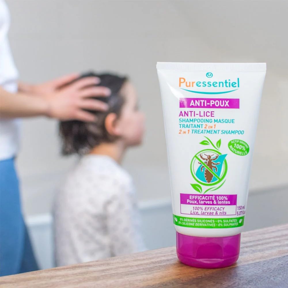 Puressentiel - Anti-Läuse Shampoo-Maske 2 in 1 mit Kamm - Natürliche Behandlung gegen Läuse, Larven, Nissen – Wirkstoff 100% natürlichen Ursprungs - 150 ml