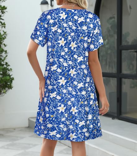 Image of CHICGAL Summer Dresses for Women V Neck Short Sleeve Casual Loose T Shirt Sundress Beach Cover Ups with Pockets 2026
