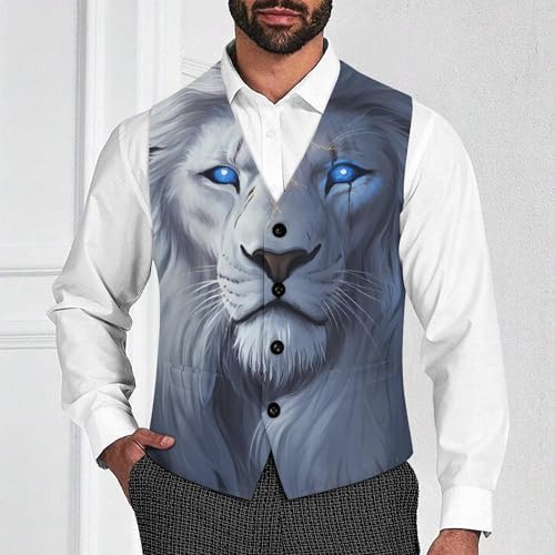 White Lion with Glowing Blue Eyes Novelty Men's Suit Vest Casual Formal Dress Vests Business Waistcoat2