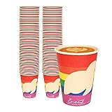 100% Compostable Disposable Coffee Cups [12oz 80 Pack, Rainbow Pride Edition] Made from Unbleached Bamboo Fiber, To Go Coffee Cups by Earth's Natural Alternative