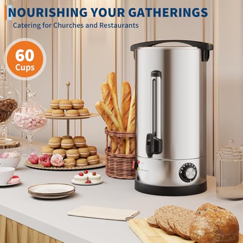 Image of 70-Cup Commercial Coffee Urn - 10l Large Stainless Steel Electric Coffee Maker with Double-Wall Insulation and Filter Basket - Suitable for Buffets, Catering, Parties, Weddings, and Business Events