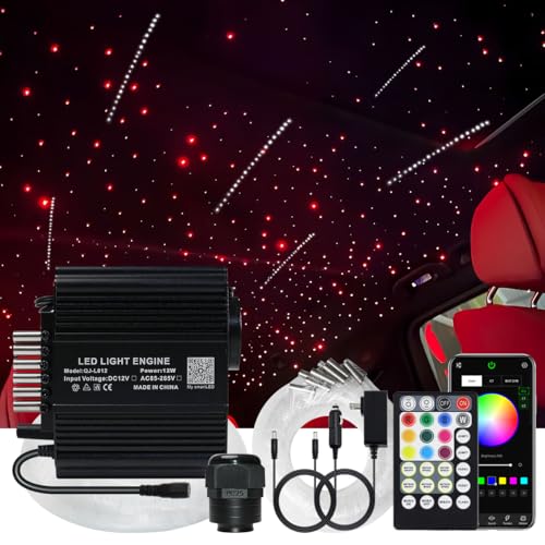 AKEPO 12W Shooting Star+Twinkle Fiber Optic Lights Kit, Car Home Use 460pcs of (0.03+0.04+0.06in) 9.8ft +240pcs Meteor Optical Fiber Remote APP Control RGBW Music Activated Star Ceiling Sky Light