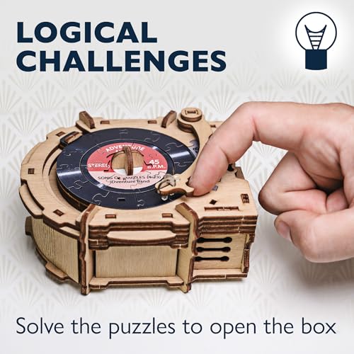 Image of iDventure Record Player, Money Puzzle Box for Adults, Box for Cash Gift | Vintage Record Player Brain Teaser, Money Gift Box, Cash Gift Reveal, Gift for Men, 3D Puzzle for Music Lovers