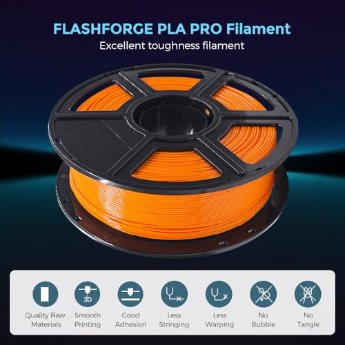 Image of FLASHFORGE 3D Printer Filament, PLA PRO Filament 1.75mm, 1KG Spool (2.2lbs), Dimensional Accuracy + /- 0.02mm for FDM 3D Printers, Better Tenacity & No Knotting (Orange)