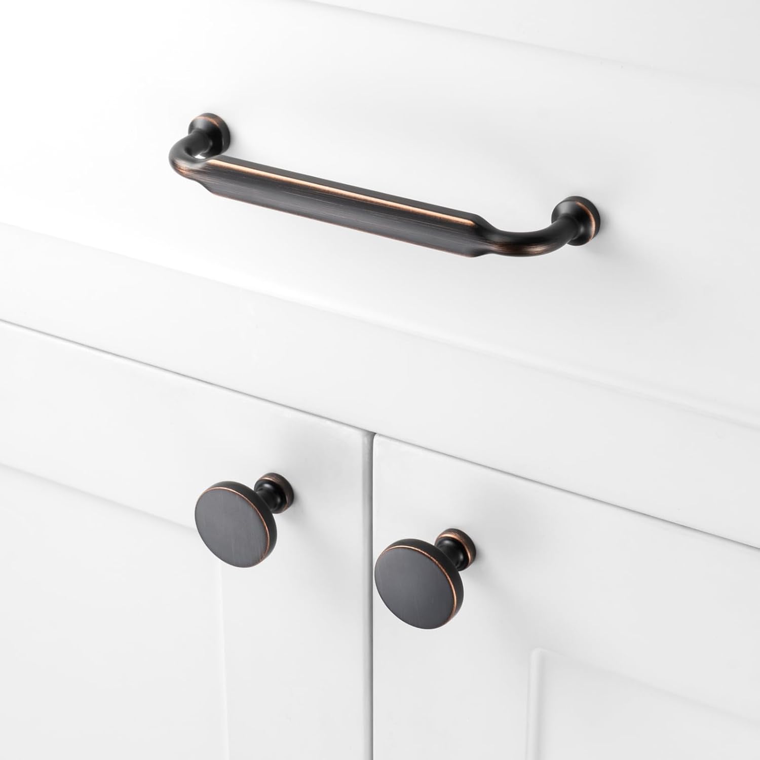Round Oil Rubbed Bronze Cabinet Knobs 1-1/4 Inch 30 Pack K2302 | Solid, Smooth Edge, Single Hole Cabinet Pulls, Brushed Bronze Kitchen Handles for Drawer Dresser Bathroom Vanity Cupboard