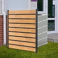 Air Conditioner Fence, 60in H x 38in W (1-Panel) Outdoor Wood Privacy Screen, Pool Equipment Enclosure Privacy Screens Fence Panels with Metal Stakes,Trash Can Enclosures