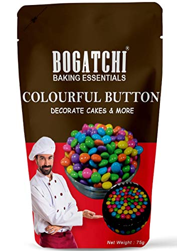 Image of BOGATCHI Colourful Chocolate Buttons for Cake Decoration | Topping for Cake & Other Baking Items| Colored Sugar Confectionary | Cake Decorating Sprinkler |Gluten Free & Vegan |75g