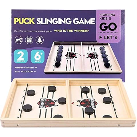 FANFX Fast Sling Puck Game Winner Board Games Toys Fun Family Interactive Toy Catapult Bumper Chess 2 in 1 Table Ice Hockey Party Battle Game Parent-child Tabletop Games (Champion of the Bulls Cup) Cover