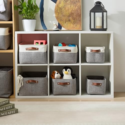 Mangata Faltbare Aufbewahrungskörbe mit Ledergriff, Verdicktes Canvas-Stoff Aufbewahrungsbox für Spielzeug, Kleidung, Zuhause, Wäsche (Grau, große)