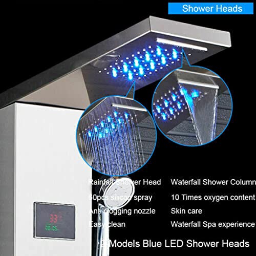 Panel de Ducha LED de Acero Inoxidable con Acabado Mate, Sistema de Boquillas para Lluvia y Masaje miniatura 3