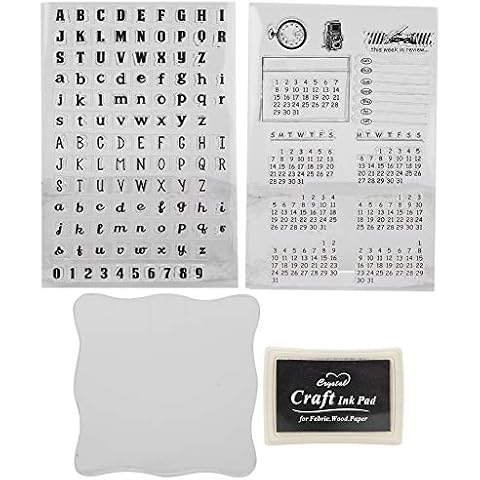2 hojas de sellos de silicona transparentes, alfabeto, calendario, sello, juego de sellos Cover