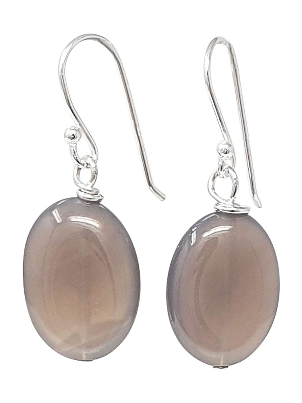 VN JewelryVN Jewelry Stunning Handmade Natural Gemstone Earrings for Women Made with Sterling Silver | Women's Dangle Drop Beaded Earrings (Grey Agate)