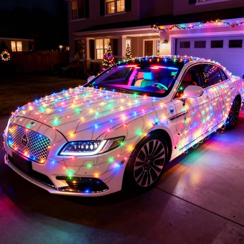 2 Sizes of Net Lights Set - 7 Pcs Outdoor Multicolor Christmas Mesh Lights with 8 Modes Timer Memory Function Includes 3 * 160 LEDs 6.56 x 4.92ft + 4 * 80LEDs 3.28 x 3.93 ft + 40 Suction Cup Hooks