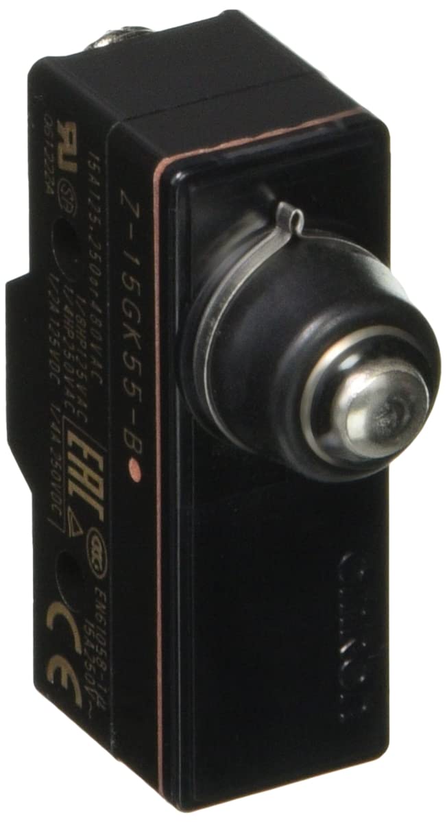 Omron Z-15GK55-B General Purpose Basic Switch, Drip Proof, Spring Plunger, Medium OP, Screw Terminal, 0.5mm Contact Gap, 15A Rated Current