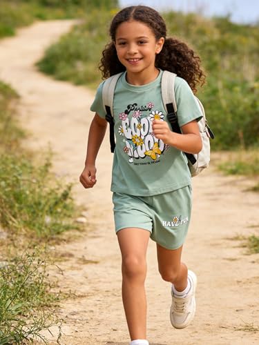 Image of KIDLAGA Toddler Kid Girl Outfits Clothes Floral Short Sleeve T-Shirt Top + Waist Pocketed Summer Short Sets 4-7T Girl Clothes