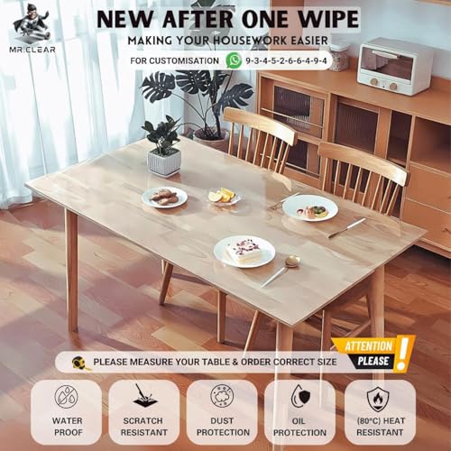 Image of MR.CLEAR Ultra Shield | India's 1st & Only Antibacterial Table Cover | (47 x 31 Inches, 3mm) | 4 & 6 Seater Waterproof PVC Cloth | Office & Home Dining Tables Top Thick & Water Proof Clear Protector