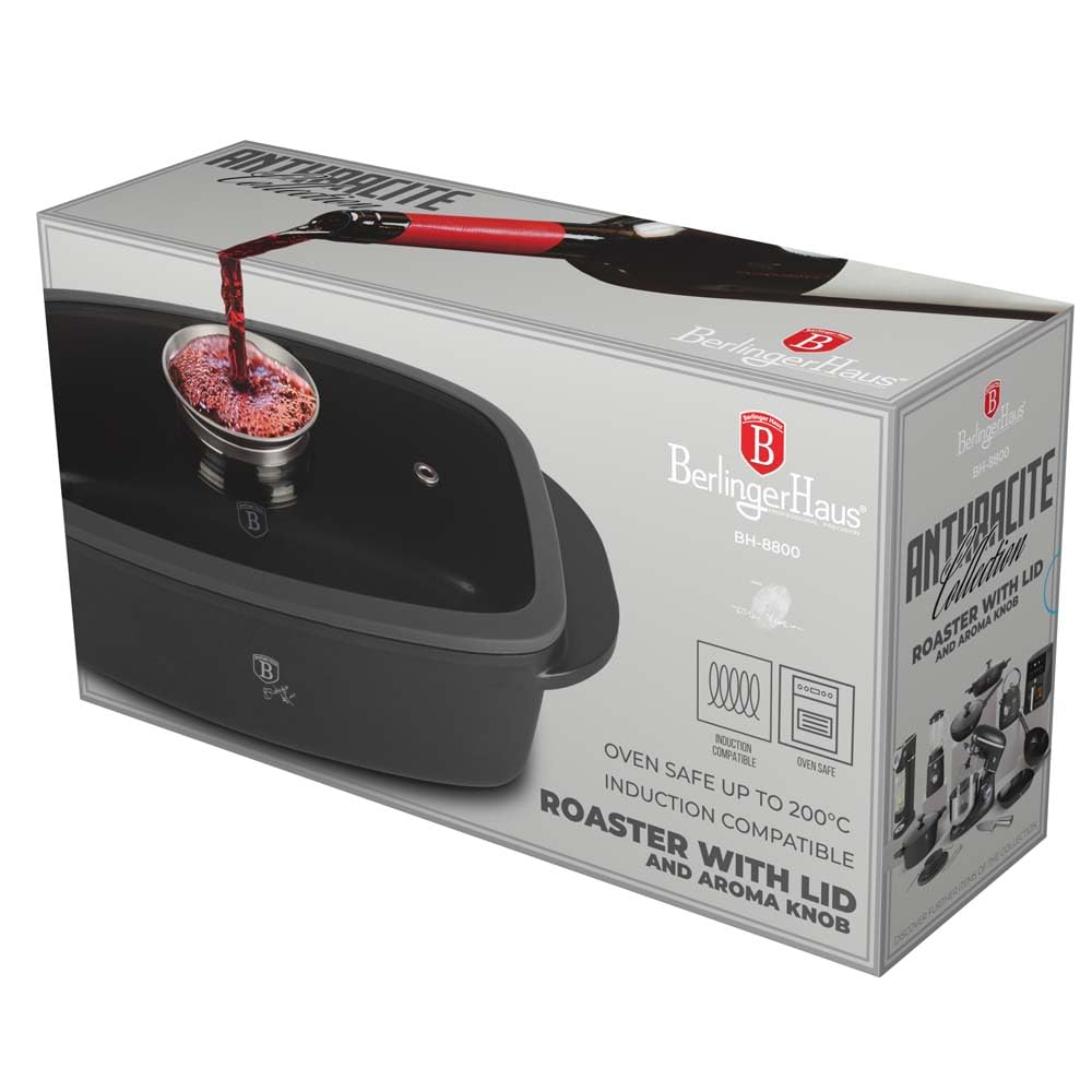 Berlinger Haus Cocotte avec revêtement en titane et couvercle aromatique Antracit Collection 32 cm 6 l Induction Passe au four jusqu'à 220 °C Aluminium antiadhésif