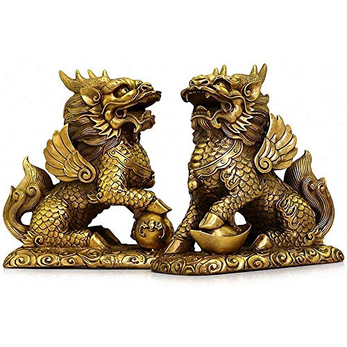Figurine Kylin Feng Shui en laiton pour salon lumineux et harmonieux