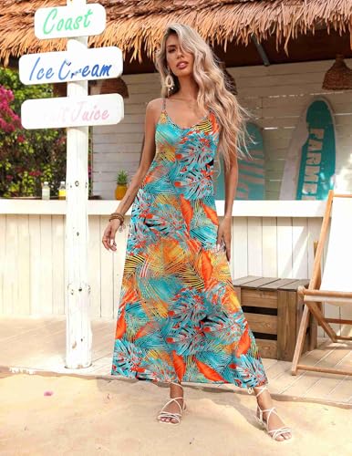 Image of Zeagoo Womens Summer Maxi Dress Spaghetti Strap Casual Printed Dress Boho Floral Beach Sundress,