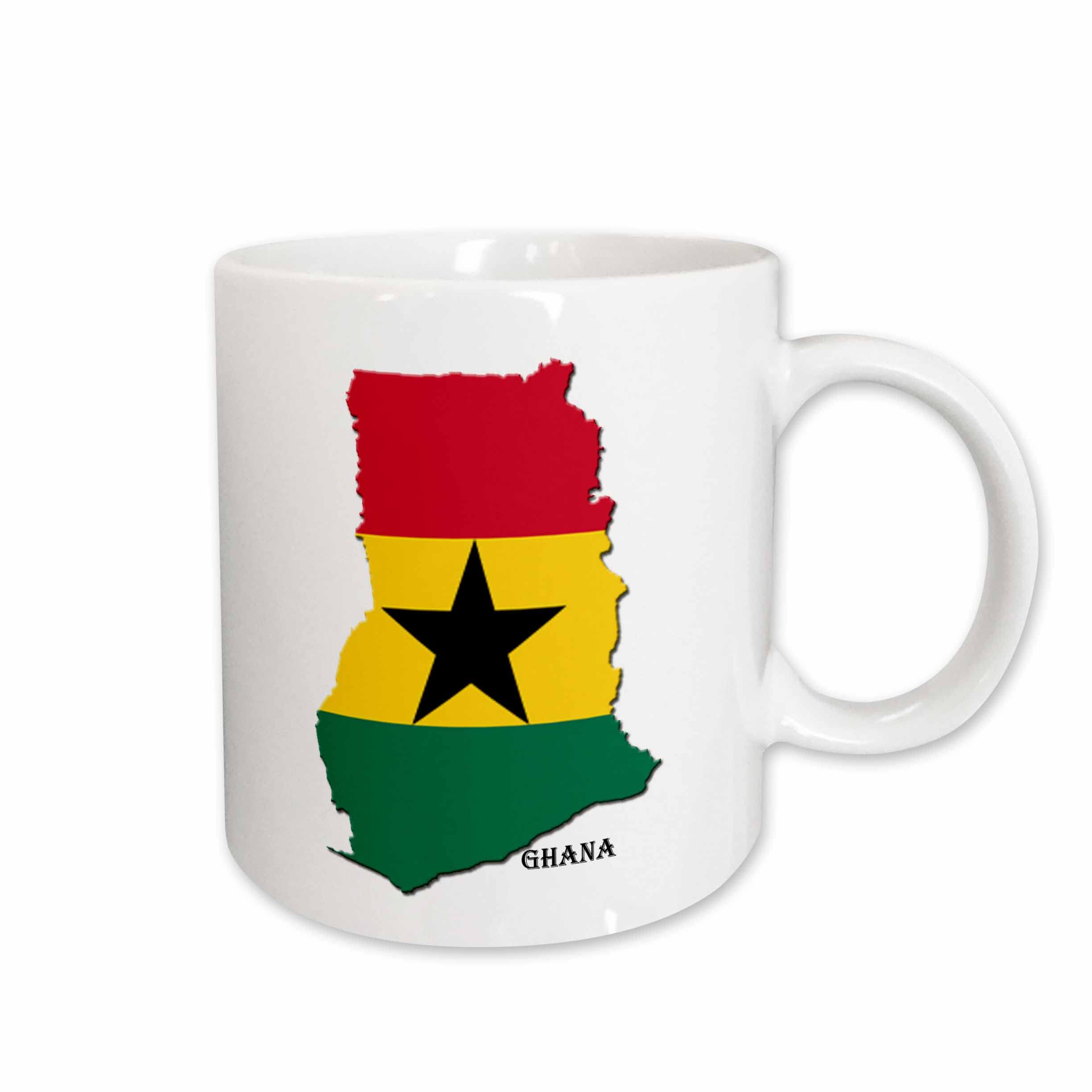 3dRose mug_211312_1 "Flag of Ghana Map" Ceramic Mug, 11 oz