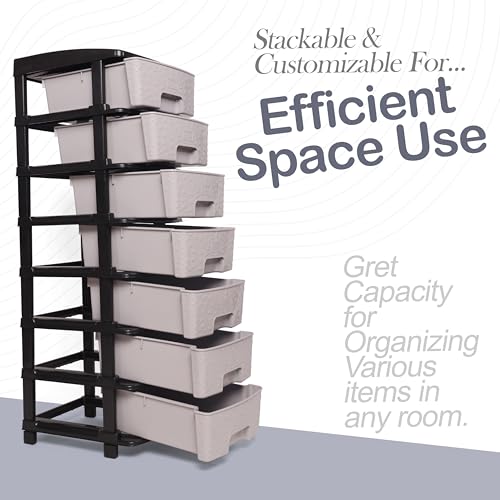 Image of Plastic Modular Drawer Storage Chest Of Drawers Organizer Storage Box, Large Stomo Racks For Multipurpose Anti-slip Shoes Organizers (Grey, 7 Layer)