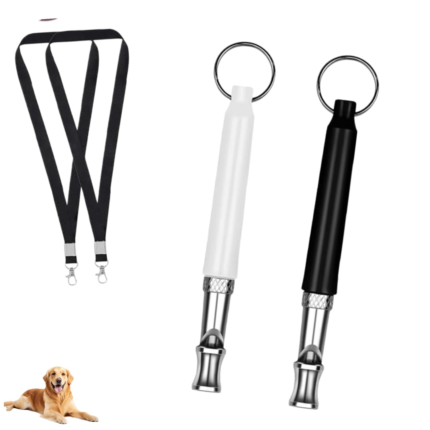 Lot de 2 Sifflets Ultrasons pour Chien,Sifflet Anti Aboiement et Dressage Haute Fréquence Réglable,Appareil de Contrôle avec Cordon pour Rappel Chien,Convient à la Plupart des Races.