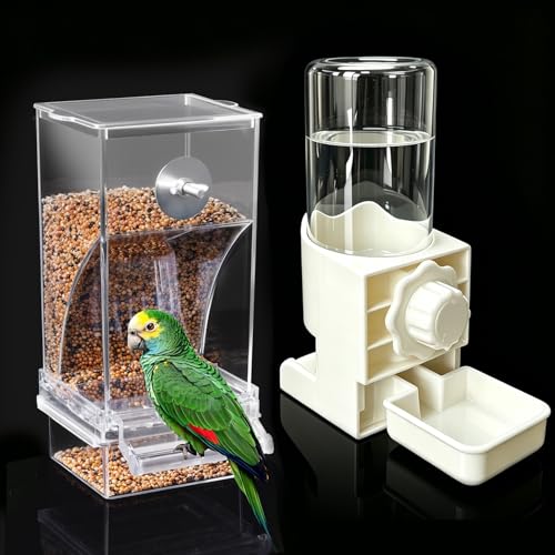 No Mess Bird Feeder Water Dispenser Set Parakeet Cage Accessories Automatic Bird Feeder Suitable for Birdcage