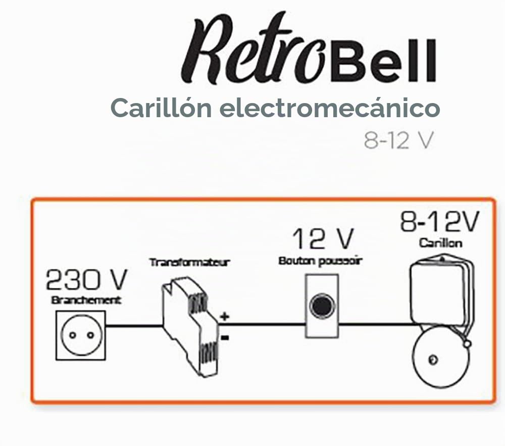 SCS Sentinel - CFI0018 - Casa electromecánica con cable - Campana de la puerta de entrada con transformador de deportivo 8V AC 1A - Manual del usuario - Retrobell