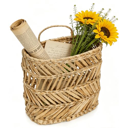 YOUEON Large Woven Hanging Storage Basket, 12x5x14 Inch Natural Water