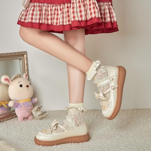 Women's Kawaii Mary Janes Flats, School Cute Mary Jane Shoes, Lolita Low Wedge Platform Heels Pump4