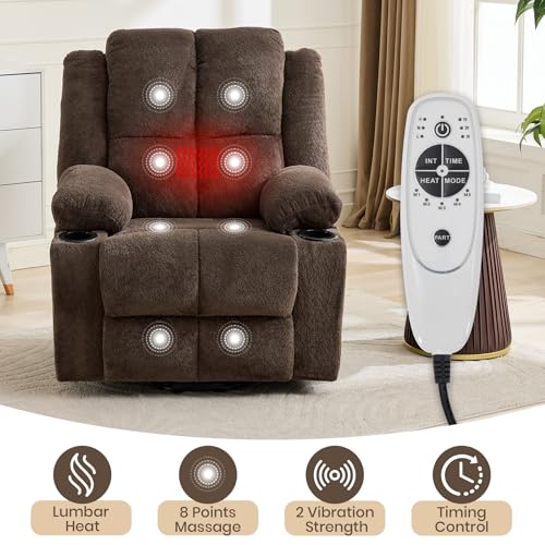 Image of Oversized Power Lift Recliner Chair for Elderly, 135 Lay Flat Electric Recliner with Massage & Heat, Stand Assist Lift Chair with 2 Cup Holders for Living Room,Brown