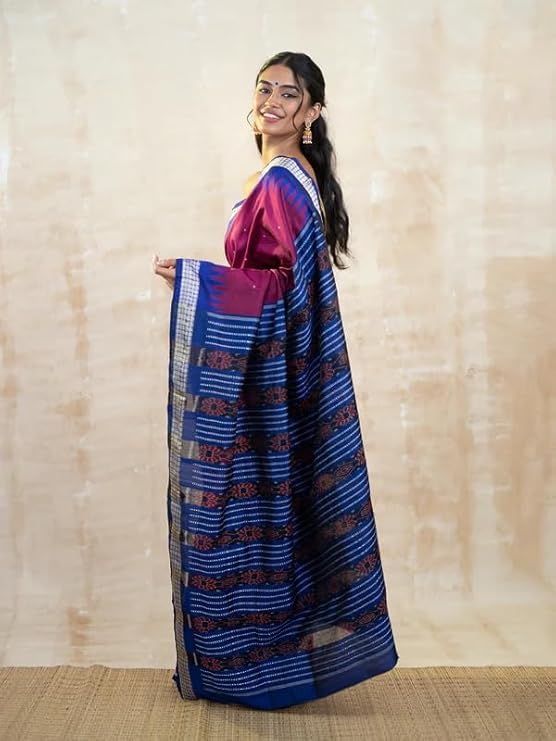 Image of Handmade Pure Bomkai Silk Saree Khandua Natural Silk Ikkat Saree For Women /Ethnic Wear /Traditonal Saree /Handloom Saree With Regular Fit Blouse Piece