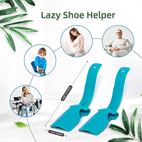 4Pack Lazy Shoe Helper Easy On Easy Off, Unisex Portable Plastic Handled Shoe Horn For Seniors, Elderly, Disabled, Kids, Menand Women, One Size Fits For All Shoe, Blue #TOP4