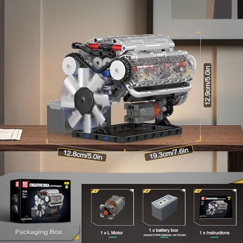 Mould King 10088 V8 Engine Model Kit - 535 Pcs to Build Your Own Mini Engine That Works - DIY STEM Mechanic Engineering Construction for Kids/Teens, Hobby Building Blocks Kit for Adults