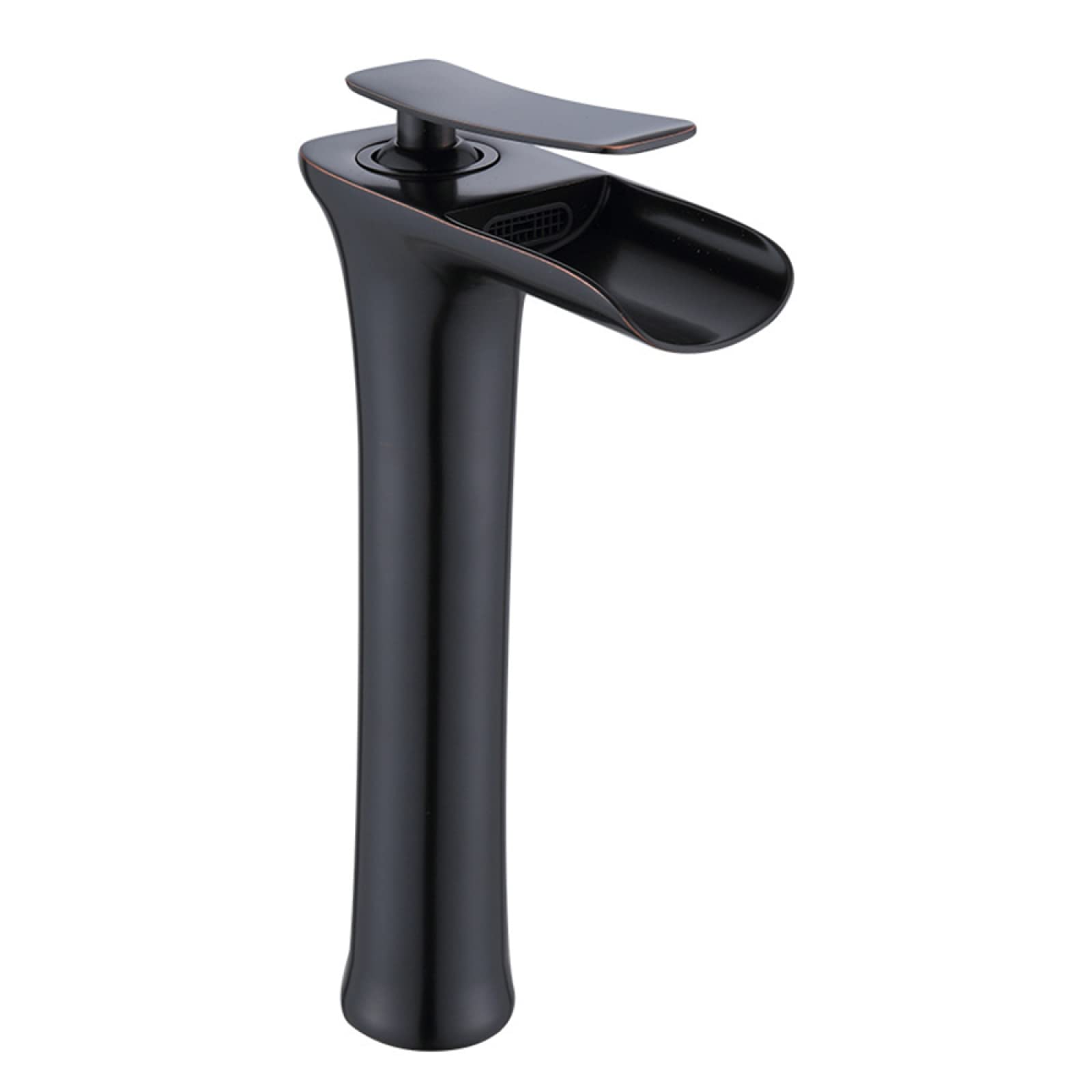 ZQFHSX Basin Faucet Waterfall, Solid Brass, Hot and Cold Water Mixer Tap Mount, Waterfall Single Handle Bathroom Sink Faucet, Black, Short(Nero,High) LWX