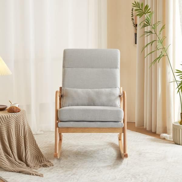 Rocking Chair, Upholstered Chair, Nursery Chair with High Backrest Wood Legs, Rocking Accent Armchair for Living Room Bedroom Nursery, Modern Rocking Accent Chairs for Nursery, Living Room, Bedroom