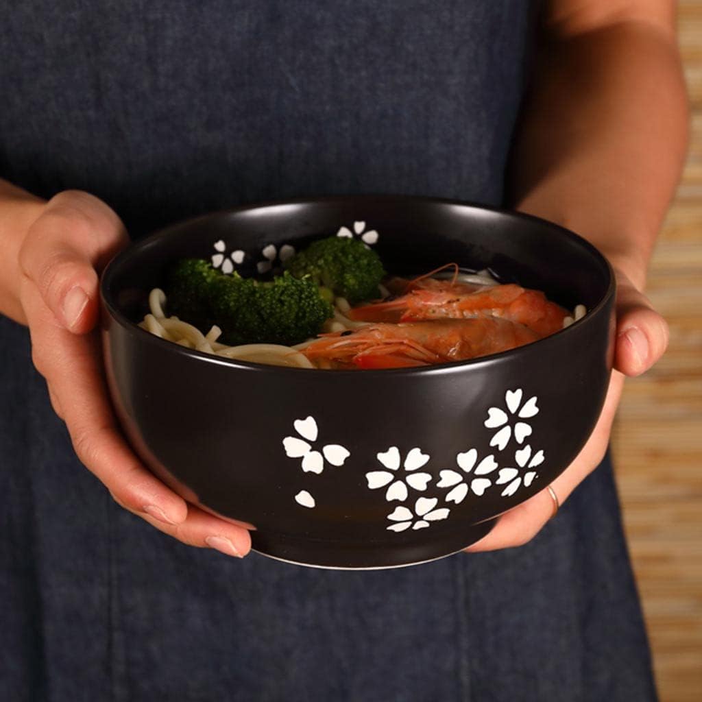 Japanese cuisine bowl with lid vintage ramen bowl with lid black ceramic instant noodle bowl black salad bowl soup bowl with wooden lid (2pcs, 16168cm) BLACK 2PCS 16cm6.3 h image 2