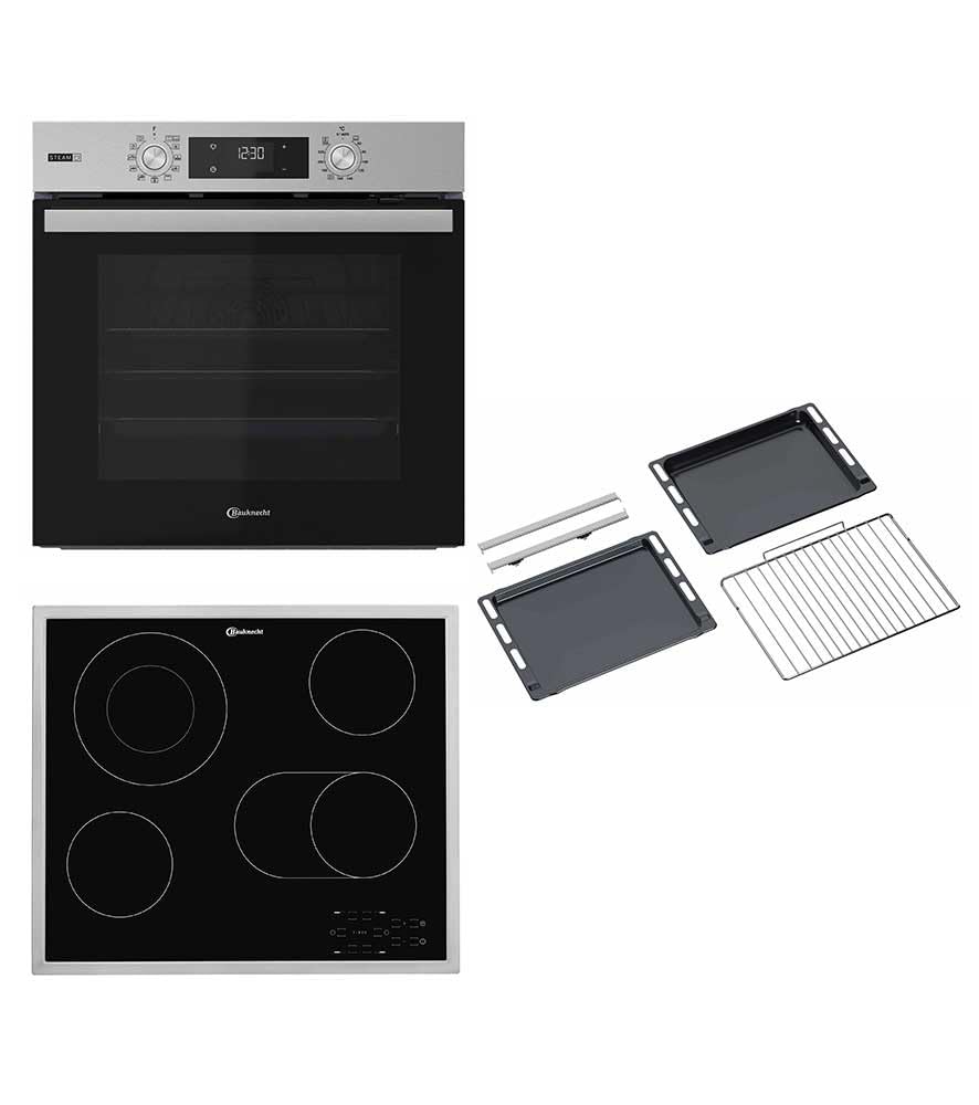 Bauknecht BAKO 466 Steam RAD Einbau Backofen-Kochfeld Kombination/Heißluftbackofen mit 12 Funktionen/Gentle Steam/EEK A+/Glaskeramik-Kochfeld/60cm/Inox