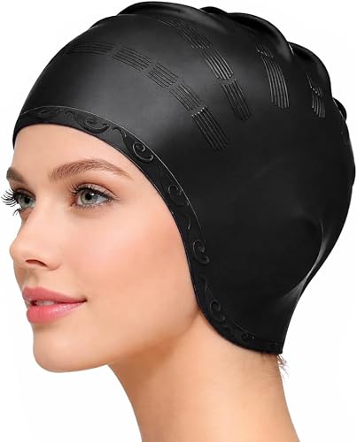 Gorro Piscina Protecion de Oido 3D, Gorro de Natación para Mujeres y Hombres Silicona, Impermeable, natación para Cabello ...